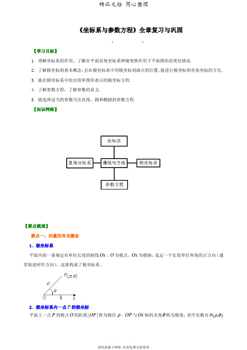 苏教版高中数学选修知识讲解_《坐标系与参数方程》全章复习与巩固