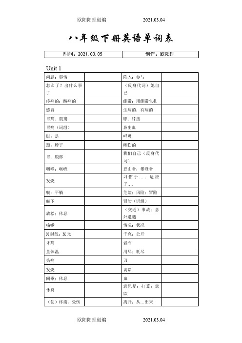 八年级下册英语单词表(听写版)之欧阳理创编