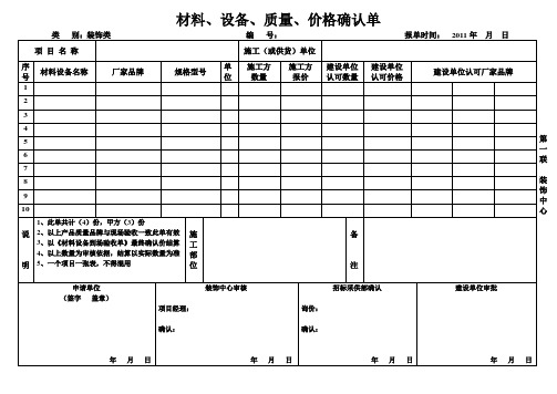 认质认价表(装饰类样表)