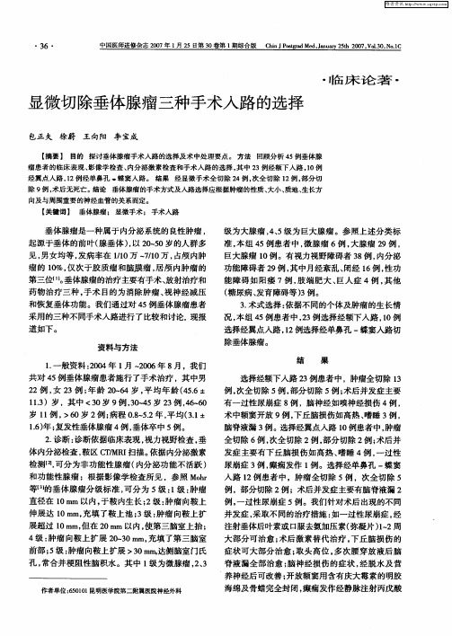 显微切除垂体腺瘤三种手术入路的选择