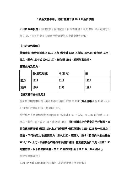 贵金属交易早评投行普遍下调金价预期