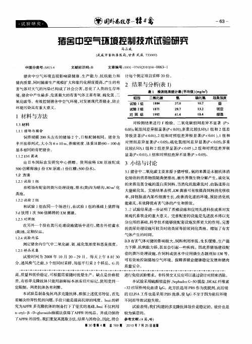 猪舍中空气环境控制技术试验研究