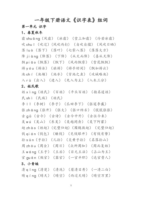 一下识字表组词