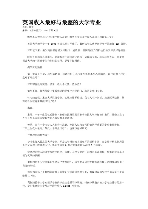 英国收入最好与最差的大学专业