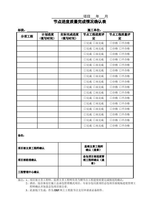 节点进度质量完成情况确认表