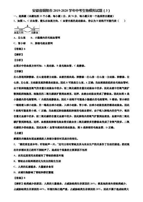 安徽省铜陵市2019-2020学年中考生物模拟试题(3)含解析