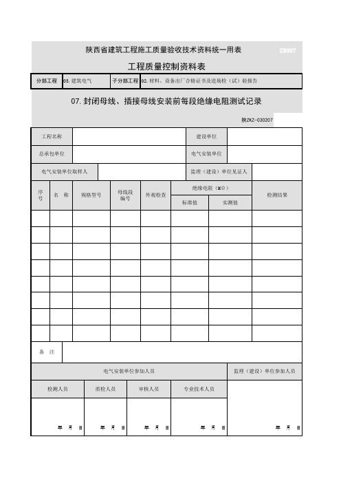 C 封闭母线 插接母线安装前每段绝缘电阻测试记录