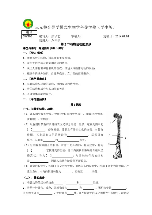 第十五章第二节动物运动的形成导学案