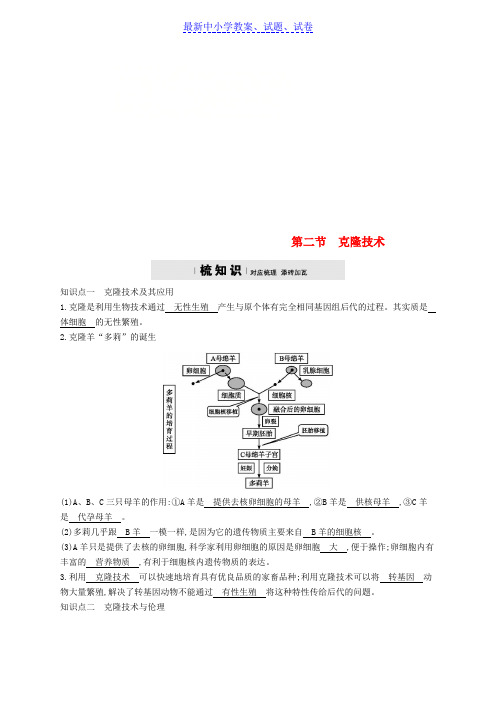 八年级生物下册7.2.2克隆技术精练新版