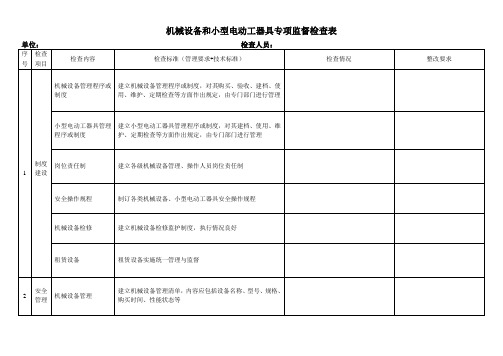 机械设备和小型电动工器具专项监督检查表
