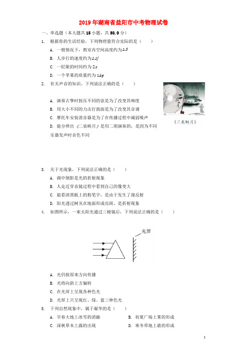 湖南省益阳市 中考物理真题试题(含解析)