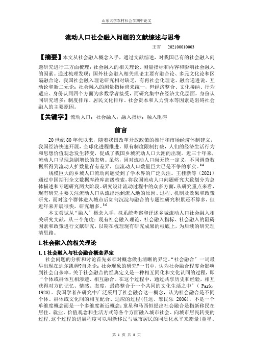 流动人口社会融入问题的文献综述与思考