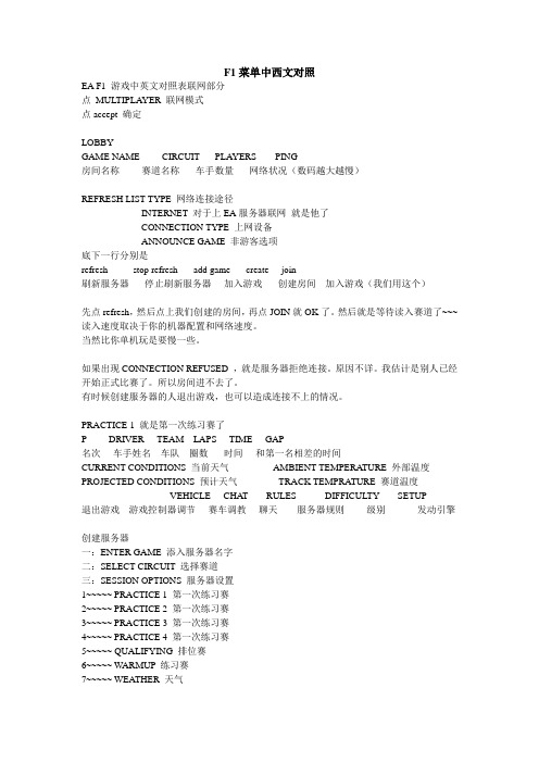 F1菜单中西文对照