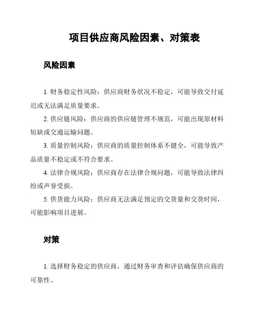 项目供应商风险因素、对策表
