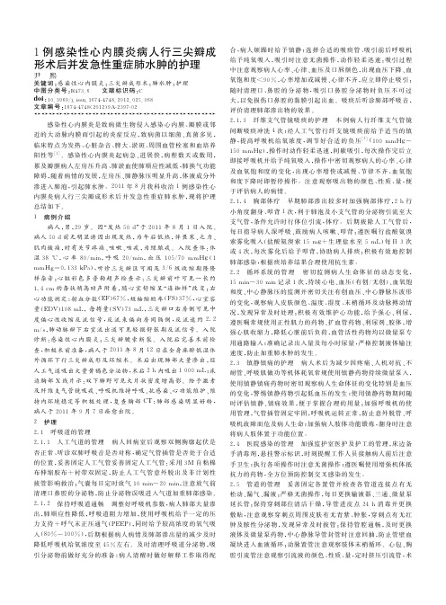 1例感染性心内膜炎病人行三尖瓣成形术后并发急性重症肺水肿的护理