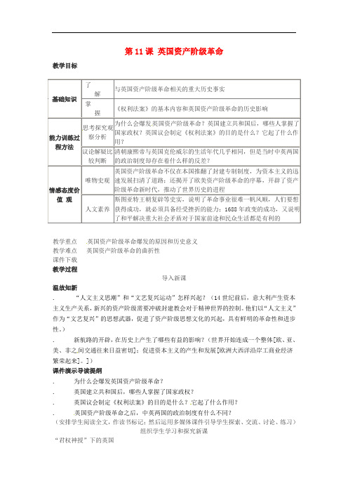 九年级历史上册 第四单元 步入近代 第11课 英国资产阶级革命教学设计 新人教版