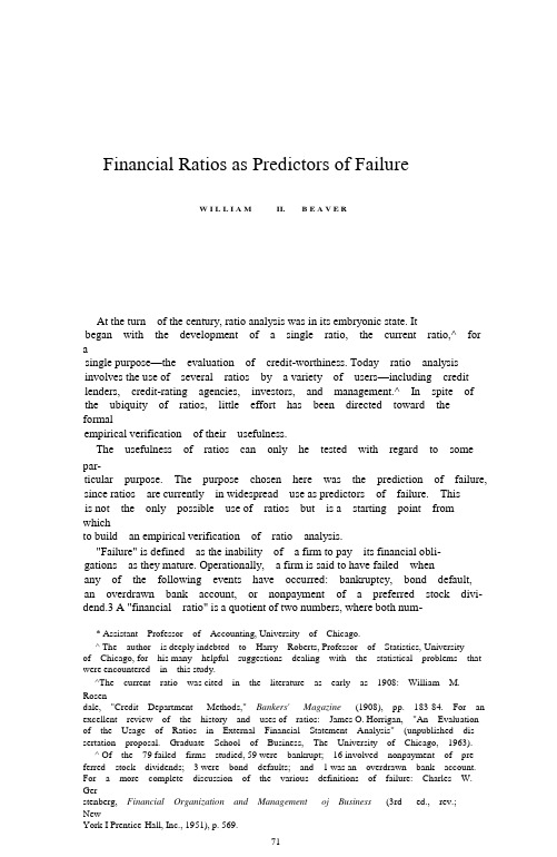 Financial Ratios as Predictors of Failure