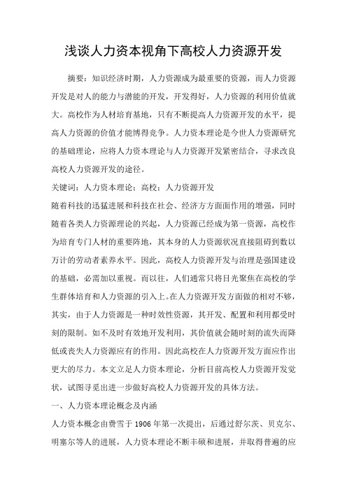 浅谈人力资本视角下高校人力资源开发