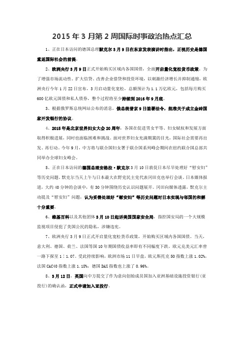 2015年3月第2周国际时事政治热点汇总