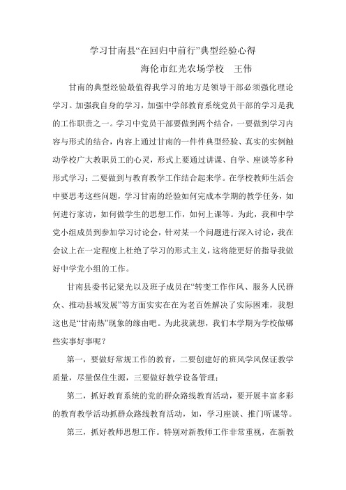学习甘南县“在回归中前行”典型经验心得