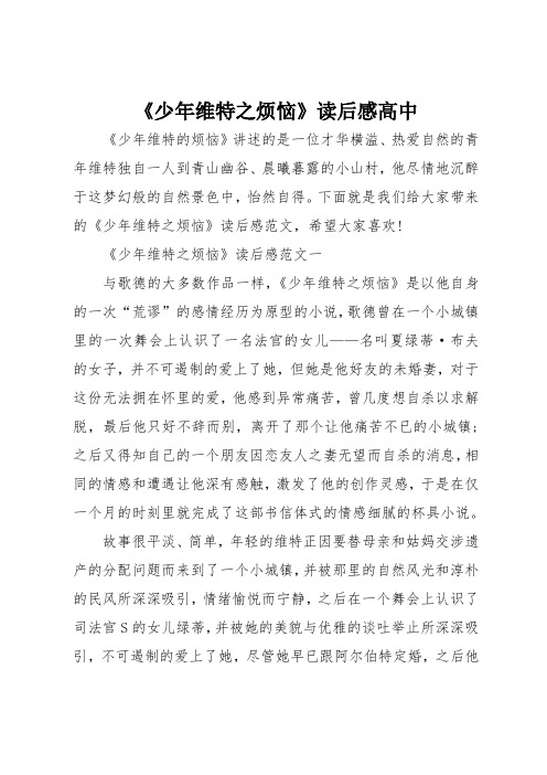 《少年维特之烦恼》读后感高中