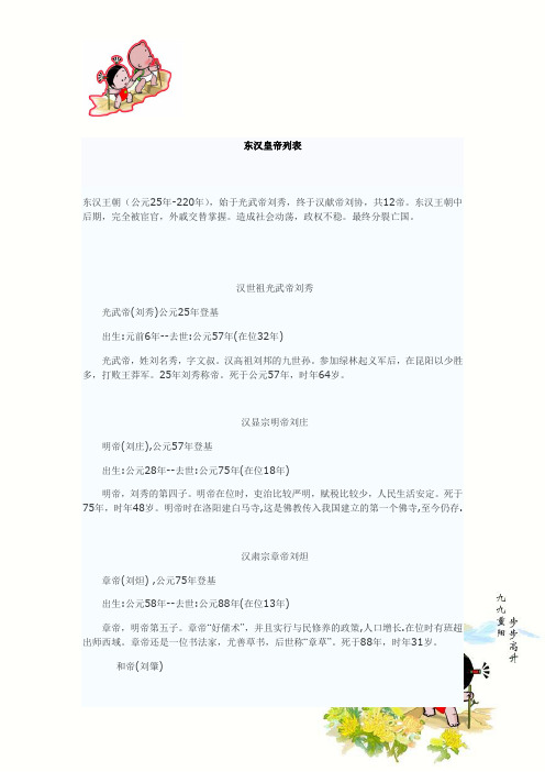 东汉皇帝列表
