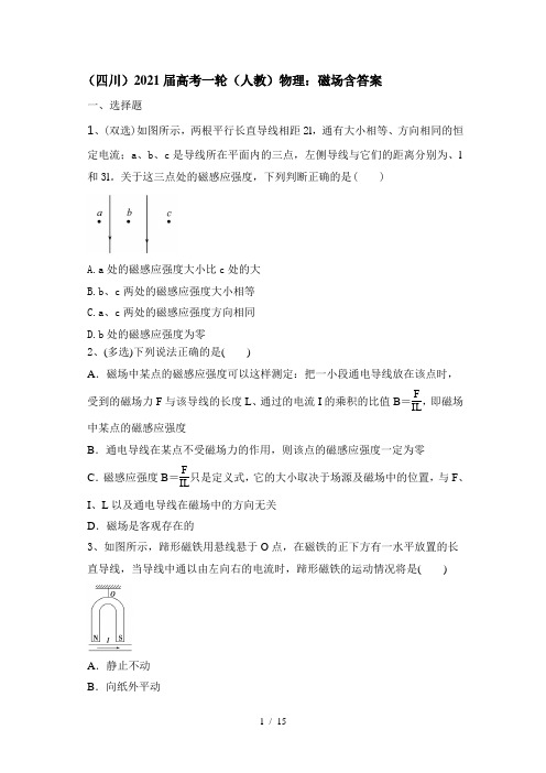 (四川)2021届高考一轮(人教)物理：磁场含答案