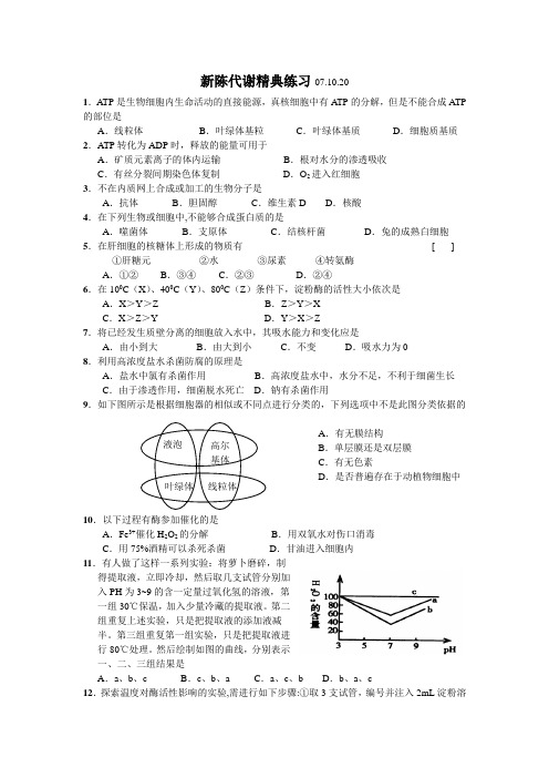 高三生物新陈代谢精典练习