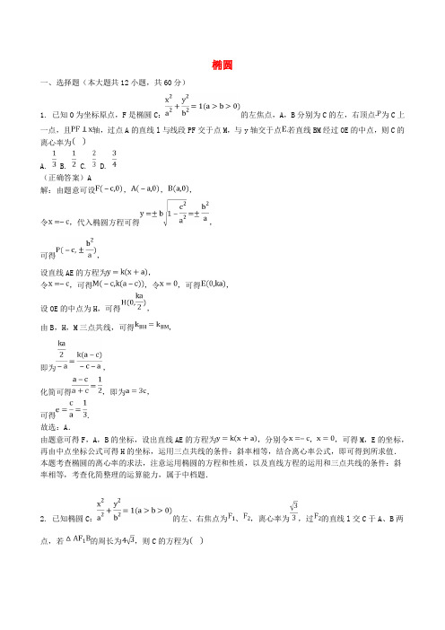 山东省齐河县高考数学三轮冲刺 专题 椭圆练习(含解析)