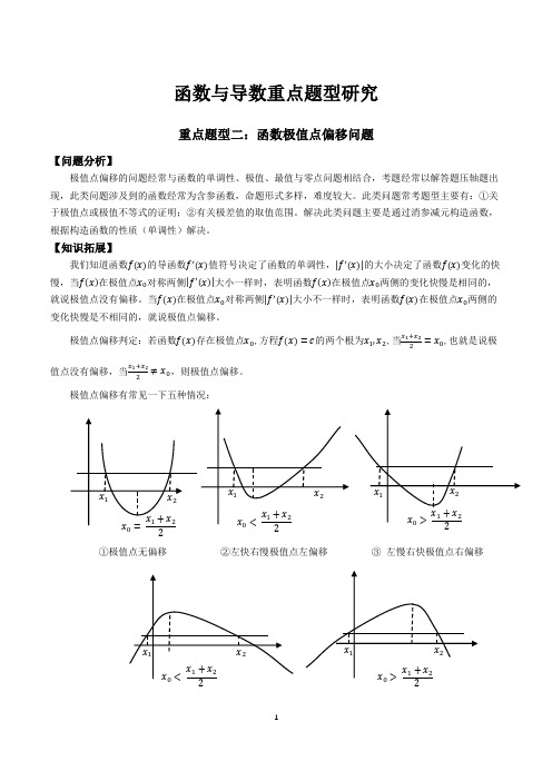 2021届高考数学重难点专题训练—函数与导数重点题型02：极值点偏移问题研究