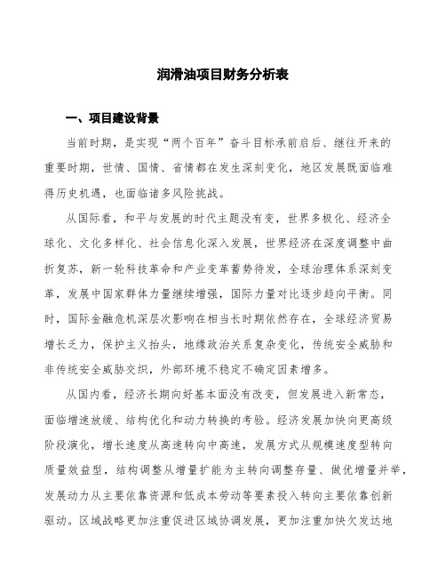 润滑油项目财务分析表 (1)