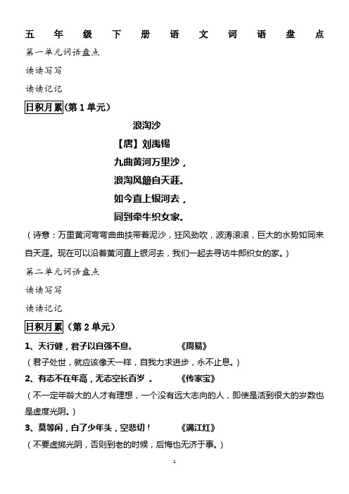 人教五年级下册语文词语盘点(有拼音注释)