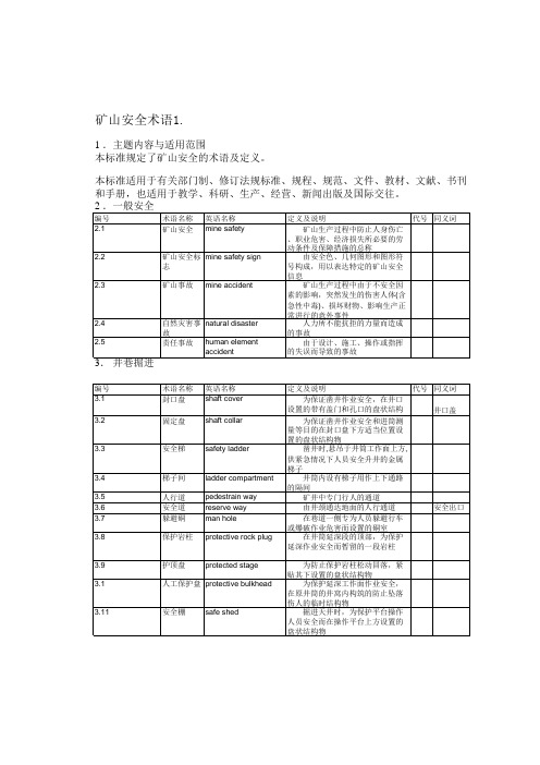 矿山安全术语