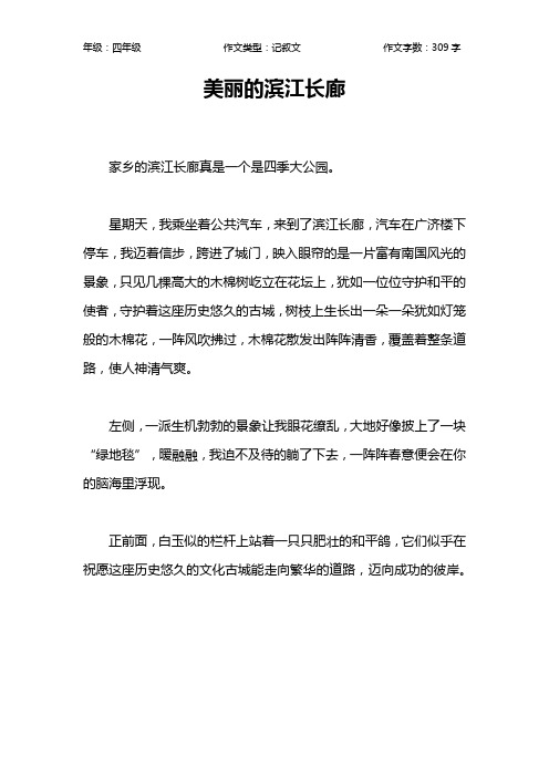 美丽的滨江长廊作文【小学四年级300字】