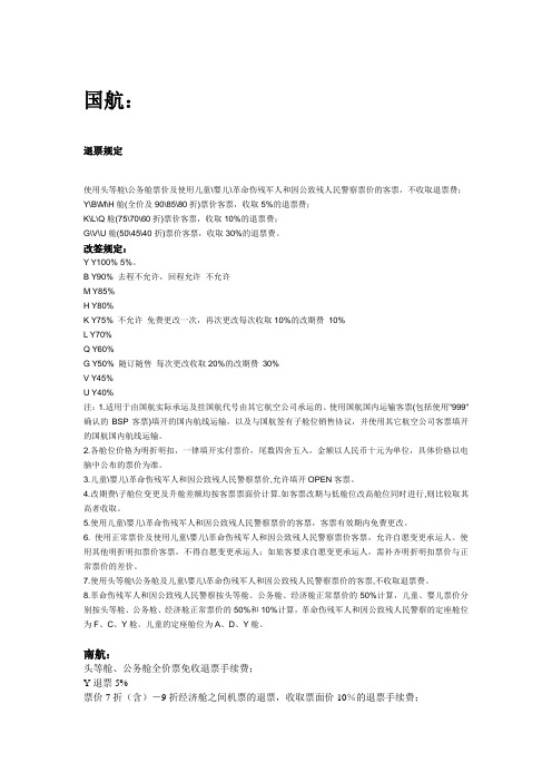 各航空公司退票规定