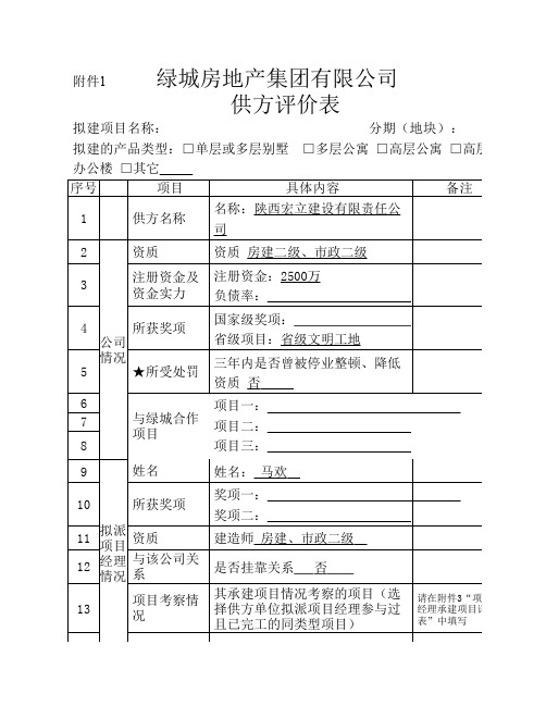 供方评价表