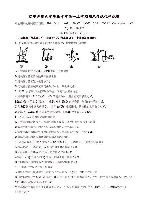 辽宁省高一上册期末考试化学试题有答案