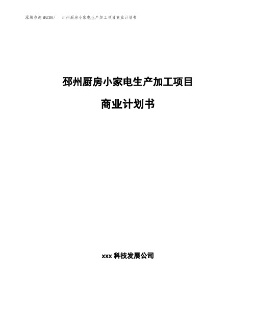 邳州厨房小家电生产加工项目商业计划书