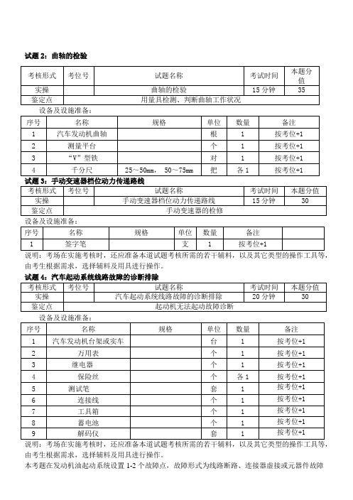 汽车维修工_国家职业资格四级_实操(卷库)_准备通知单 汽车中级工技能考准备通知单