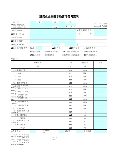 建筑业企业基本经营情况调查表