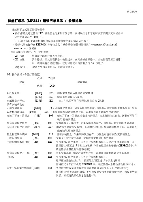 佳能打印机(MP288)错误清单显示故障排除