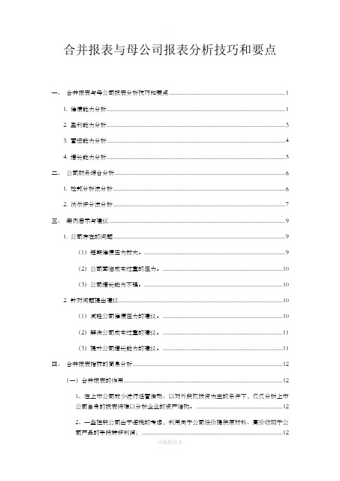 合并报表与母公司报表分析要点及方法