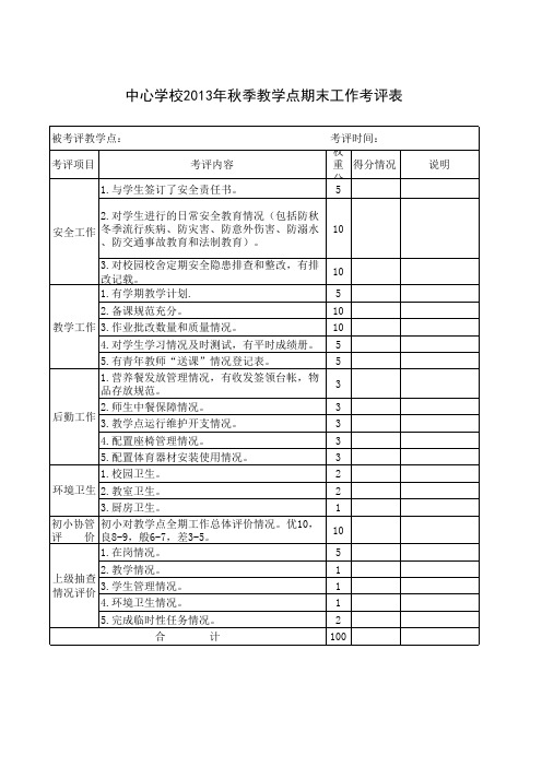 2013年秋季教学点期末工作考评细则