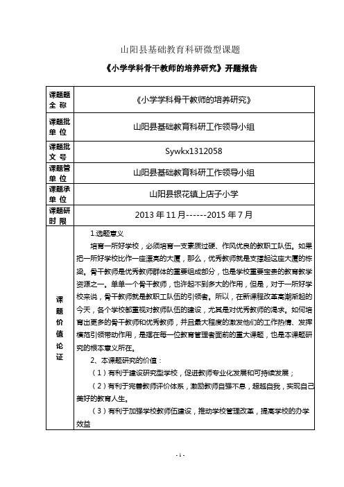 骨干教师培养开题报告