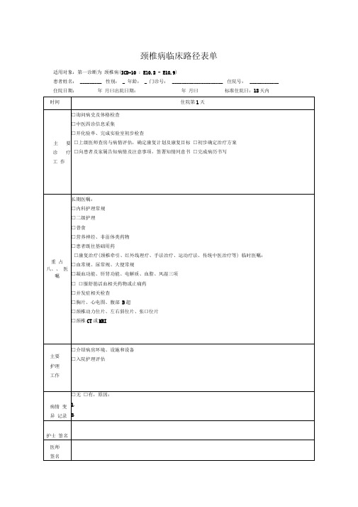 颈椎病临床路径模板