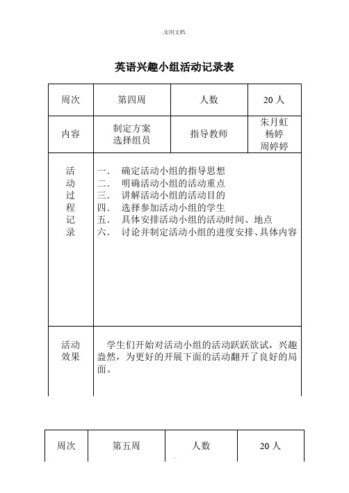 英语活动小组活动记录表