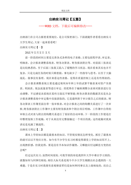 出纳实习周记【五篇】