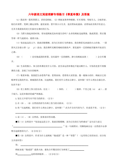 六年级语文阅读理解专项练习尊重卑微