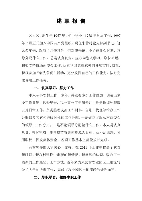 村党支部副书记 述职报告