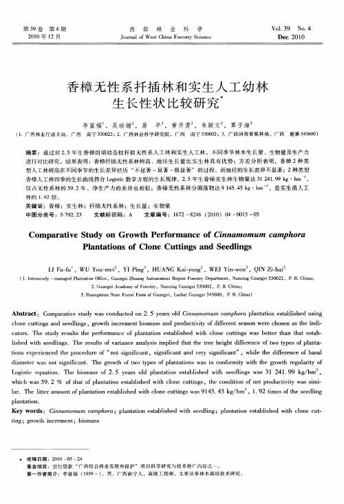 香樟无性系扦插林和实生人工幼林生长性状比较研究